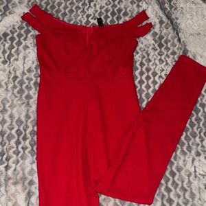 Windsor Red Off-Shoulder Jumpsuit